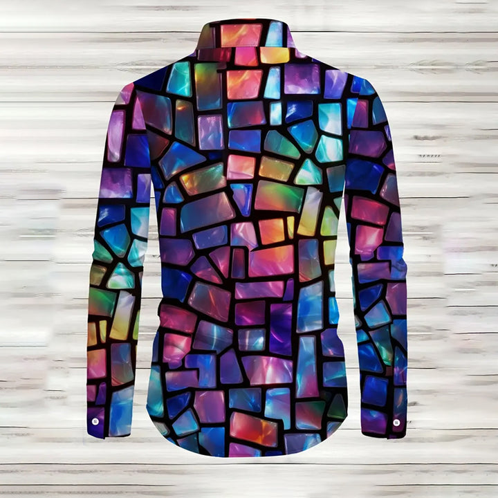 Men's Abstract Geometric Print Casual Long Sleeve Shirt