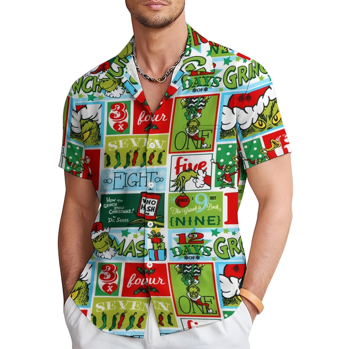 Christmas Green Monster Cartoon Casual Large Size Short Sleeve Shirt 2407004219