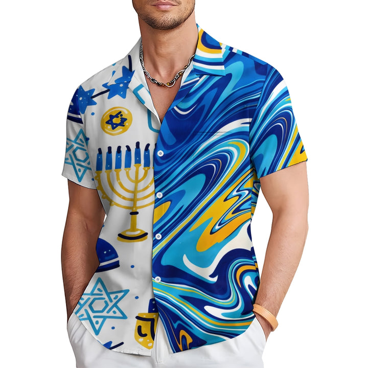 Men's Hanukkah Menorah Print Short Sleeve Shirt 2412007312