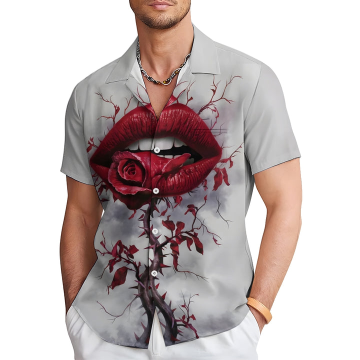 Rose Lips Casual Short Sleeve Shirt 2412008525