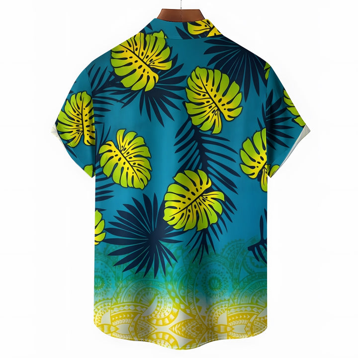 Abstract Geometric Gradient Coconut Tree Print Short Sleeve Shirt 2412006315