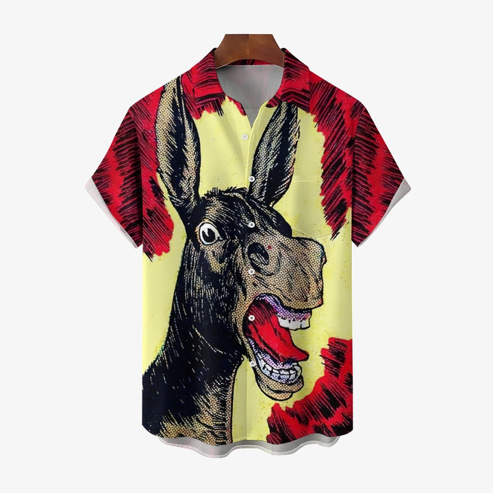 Men's  Funny Donkey Print Casual Short Sleeve Shirt 2404000411