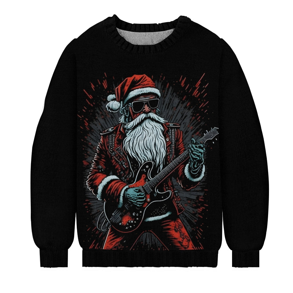 Men's Rockin' Santa Christmas Print Casual Knit Crew Neck Sweater 2411010319