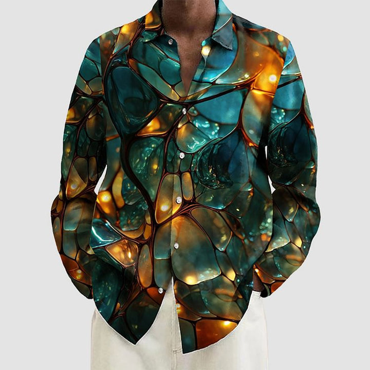 Casual Art Print Long Sleeve Hawaiian Shirt 2409007448