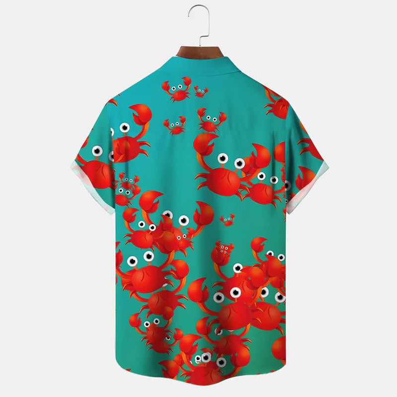 Men Summer Ocean Crab Button Casual Shirt