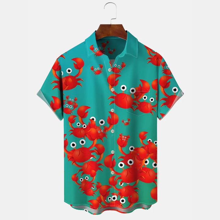 Men Summer Ocean Crab Button Casual Shirt