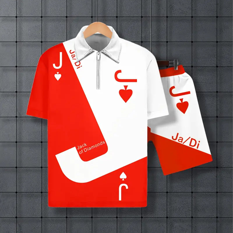 Men's Novelty "Jack Of Hearts" Pattern Print Outfit Set