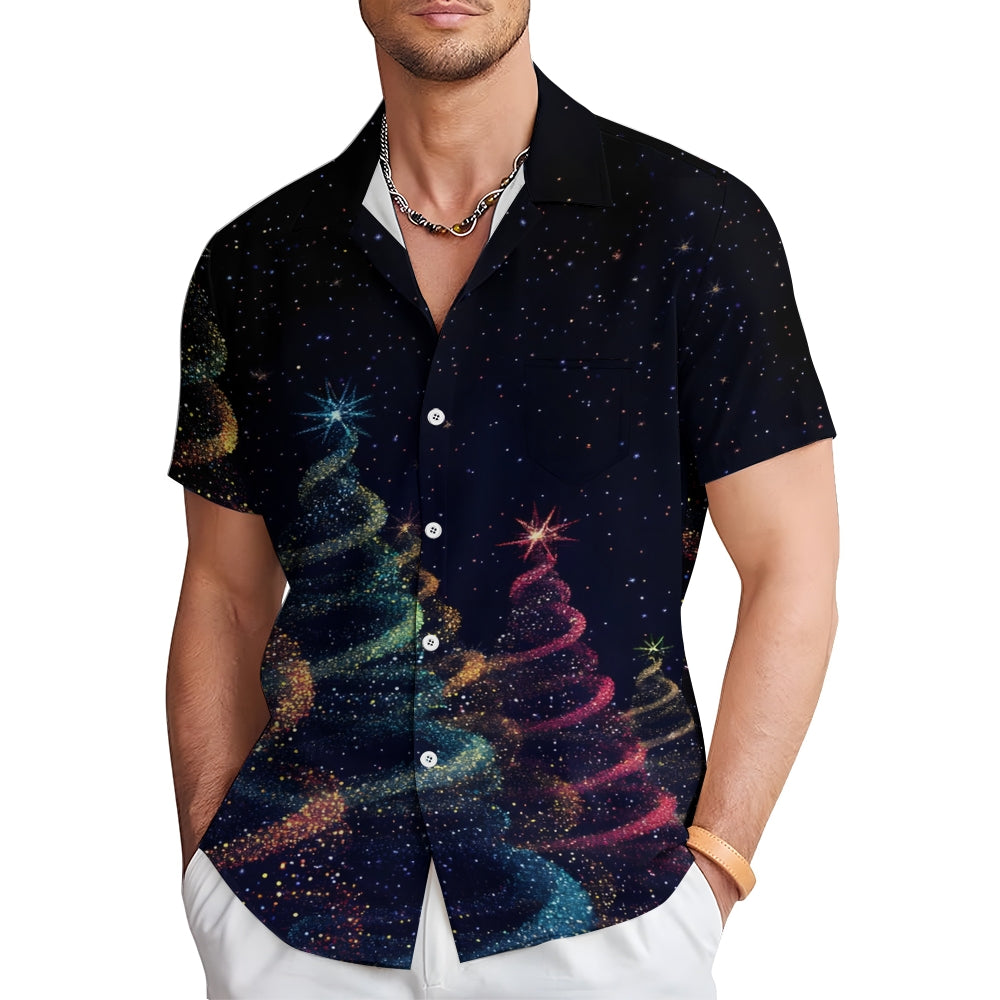 Men's Festive Christmas Tree Print Casual Short Sleeve Shirt 2412000646