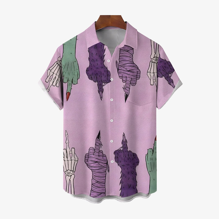 Ghost Friendly Hand Gesture Drawing Large Size Short Sleeve Shirt 2407001406