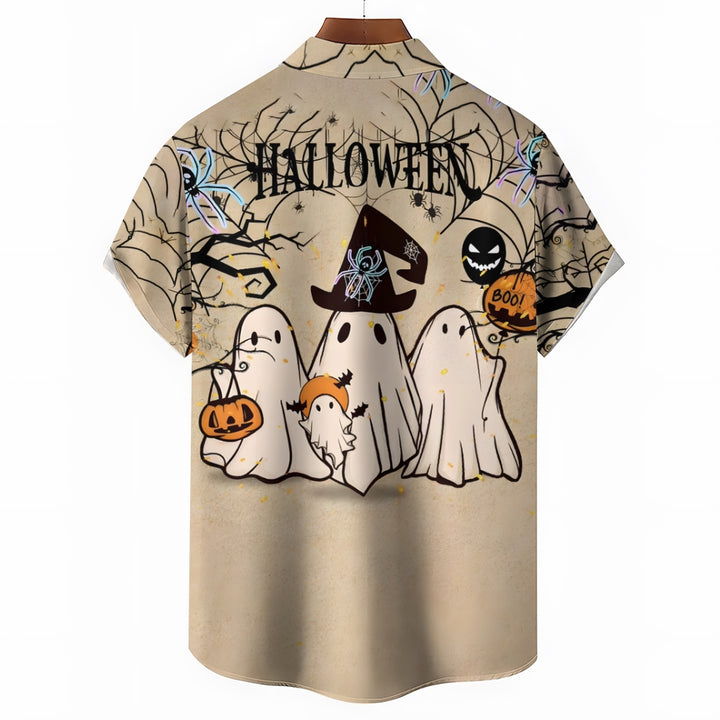 Halloween Ghost Spider Casual Large Size Short Sleeve Shirt 2408000397