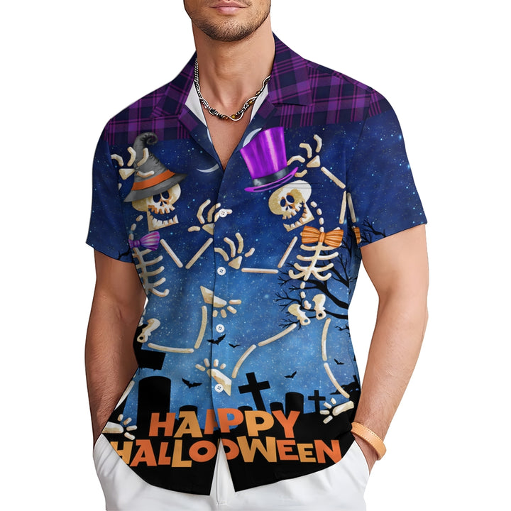 Happy Halloween Skull Print Casual Large Size Short Sleeve Shirt 2407005540