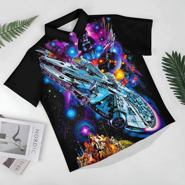 Futuristic Spaceship Print Casual Short Sleeve Shirt 2412005951