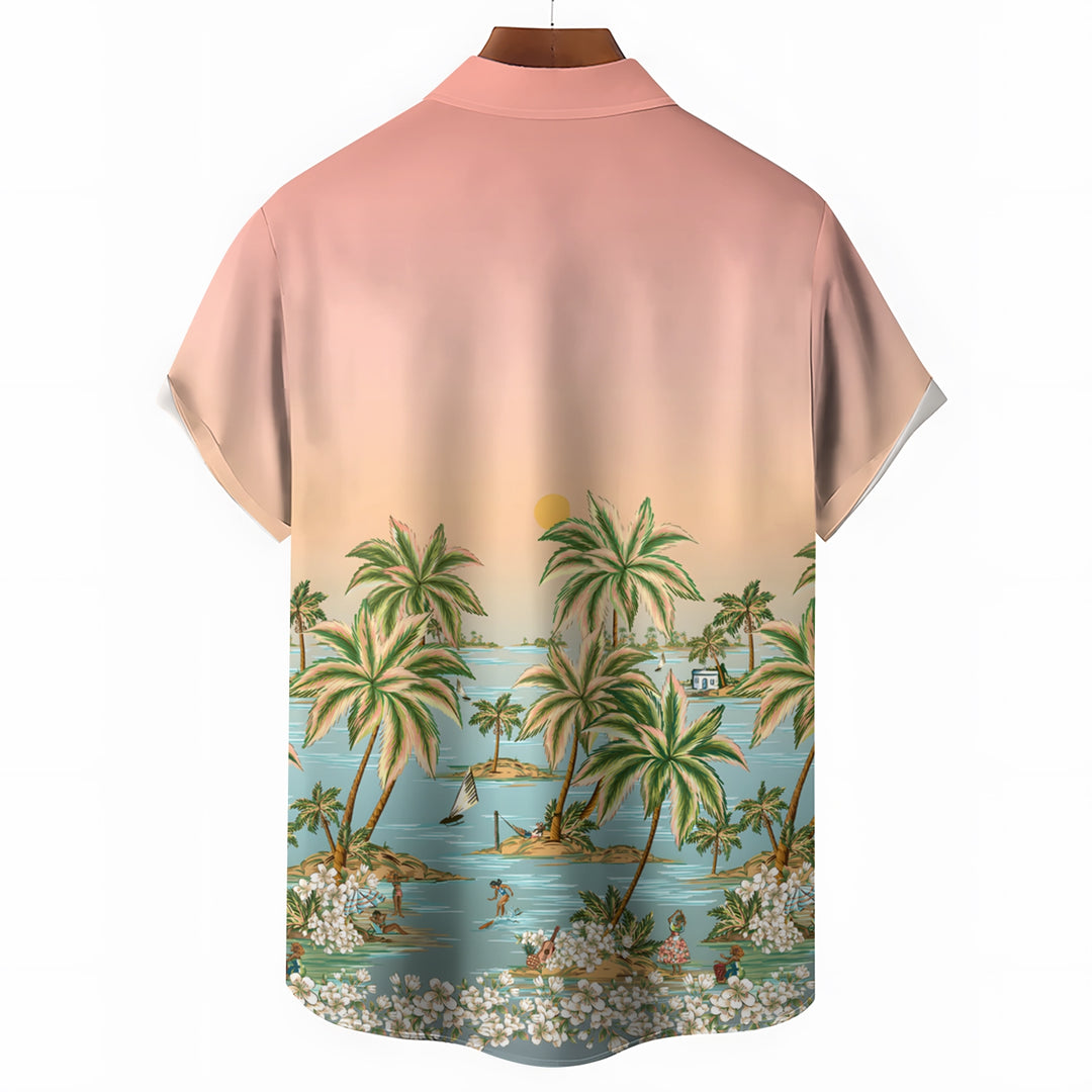 Men's Hawaiian Gradient Print Casual Short Sleeve Shirt 2404000060