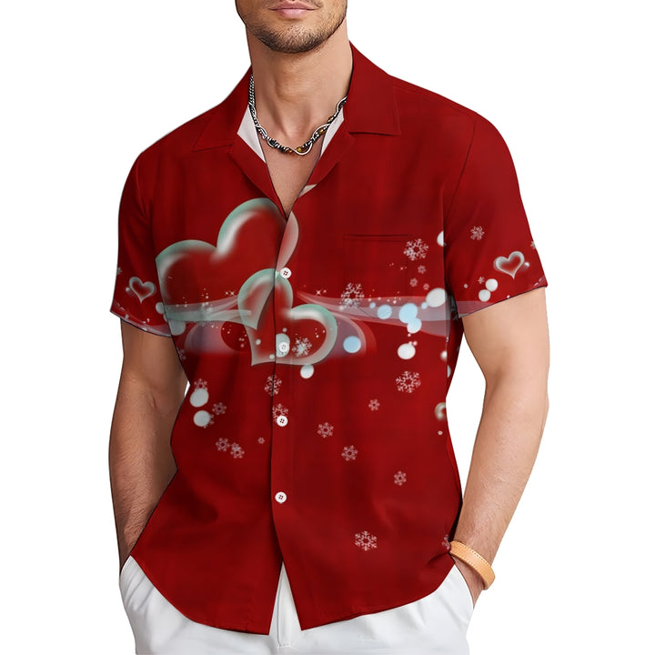 Men's Valentine's Day Heart Print Short Sleeve Shirt 2412008913