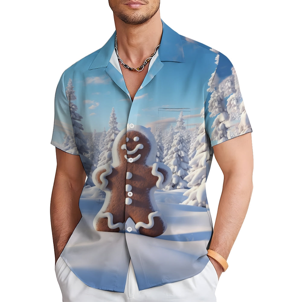 Christmas Gingerbread Man Casual Short Sleeve Shirt 2409006232