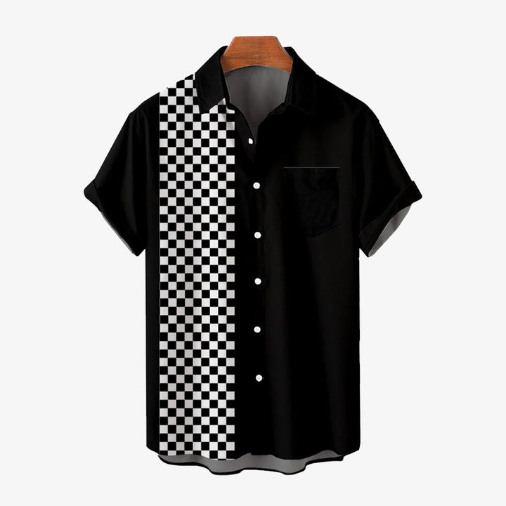 50's Retro Bowling Shirt Rock Style Plaid Short Sleeve Shirt