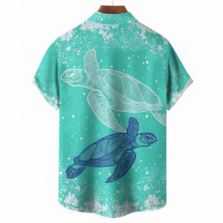 Men's Turtle Art Print Casual Short Sleeve Shirt 2410005806