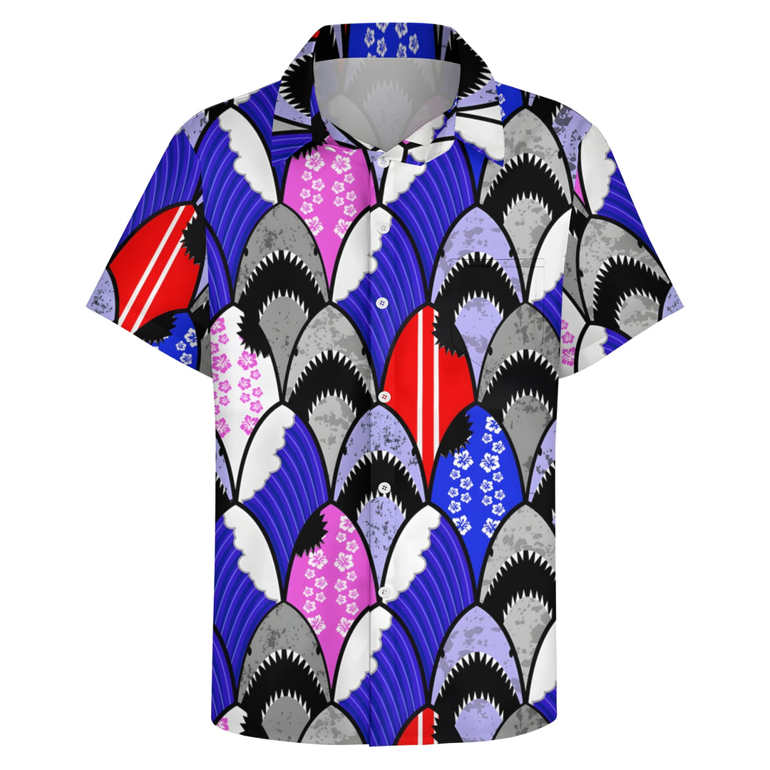 Men's Shark Print Casual Short Sleeve Shirt 2403000922