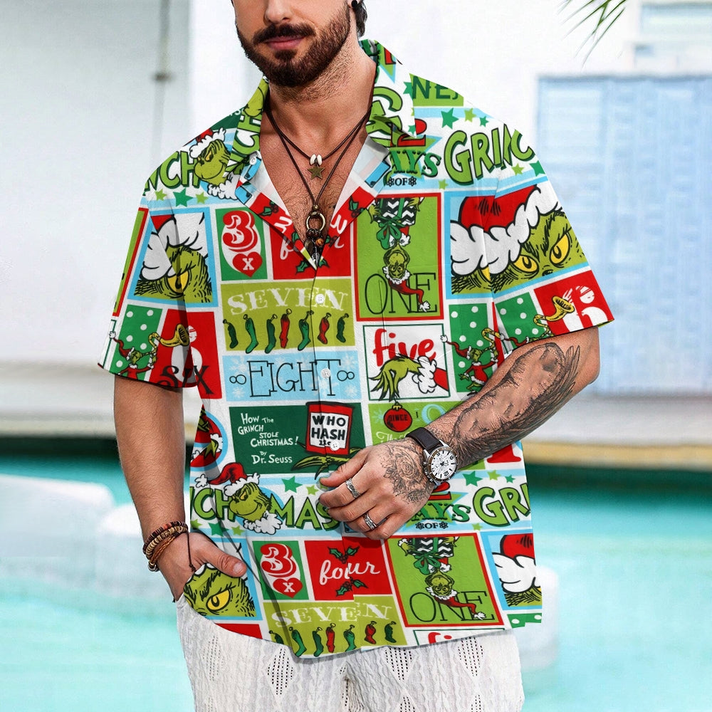 Christmas Green Monster Cartoon Casual Large Size Short Sleeve Shirt 2407004219