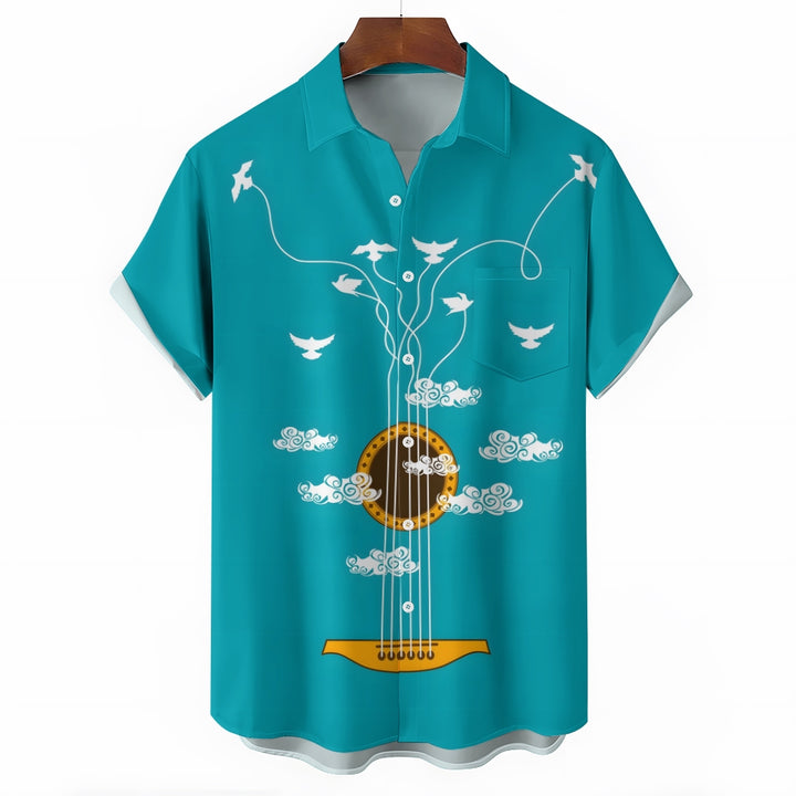 Guitar Creative Fun Print Casual Short Sleeve Shirt 2404000699