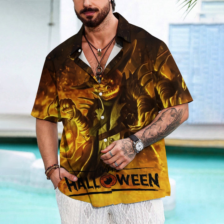 Halloween Demon Pumpkin Print Casual Short Sleeve Shirt 2408007757