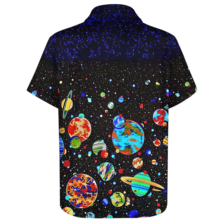 Men's Space Planet Print Casual Short Sleeve Shirt 2404000451