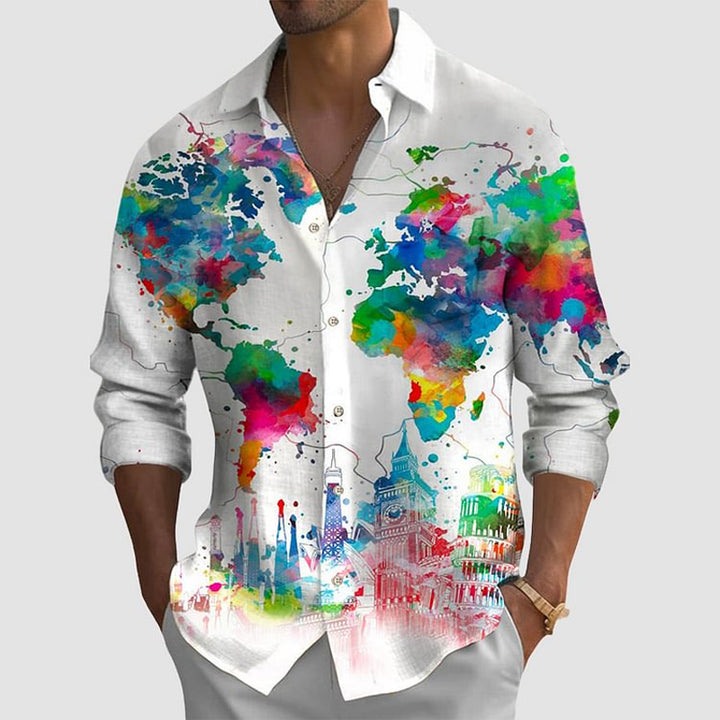 Men's Fashionable Casual Map Print Shirt 2411000212