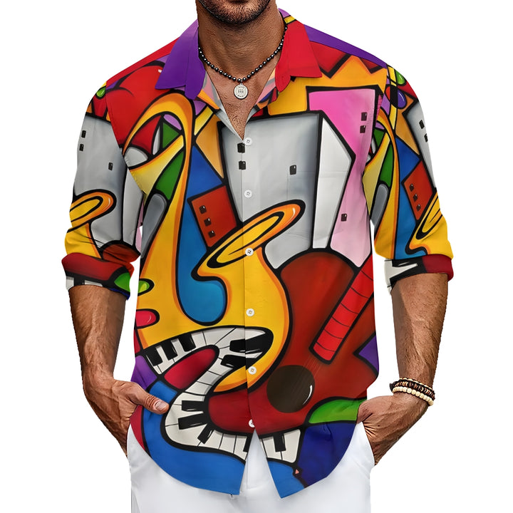 Musical Instruments Abstract Geometric Print Long Sleeve Shirt 2408004928