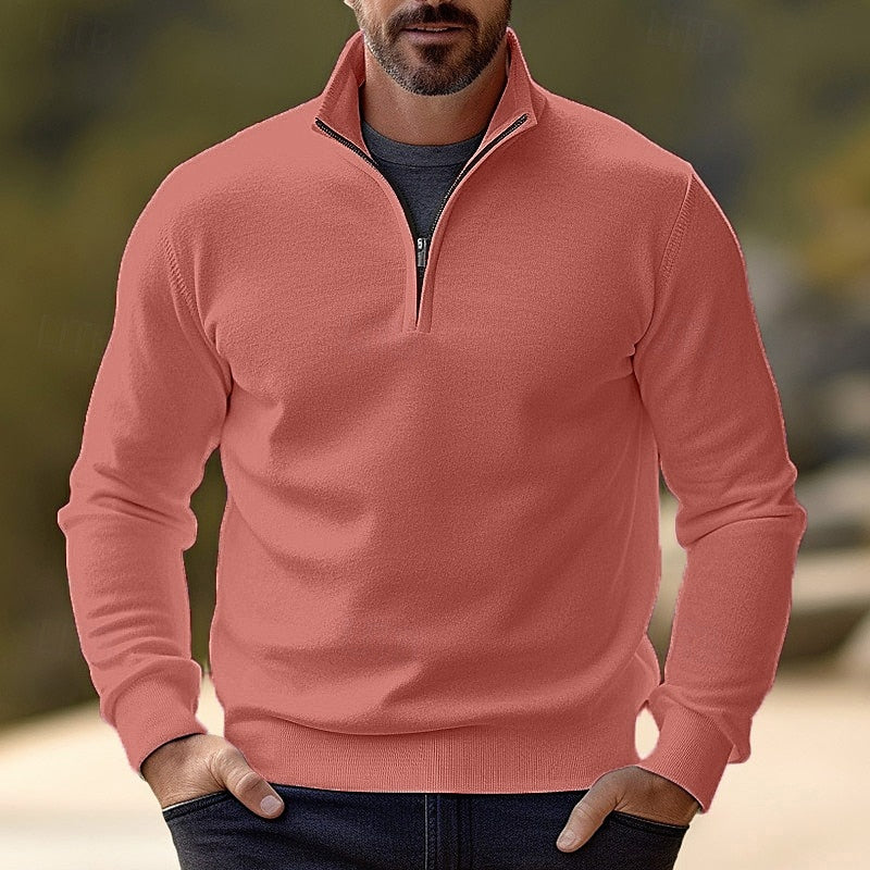 Men's Basic Stand Collar Long Sleeve Zip Polo 2410005783