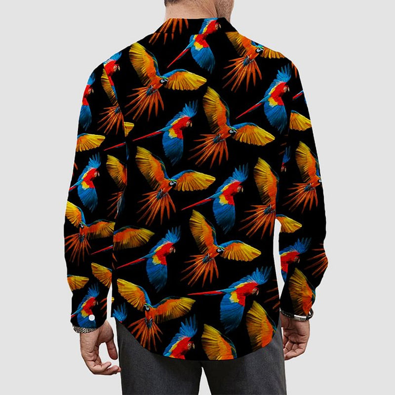 Art Rainbow Birds Print Long Sleeve Hawaiian Shirt