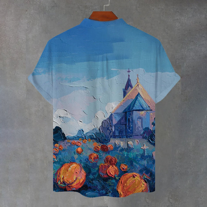 Oil Painting Art Linen Blend Henley Shirt