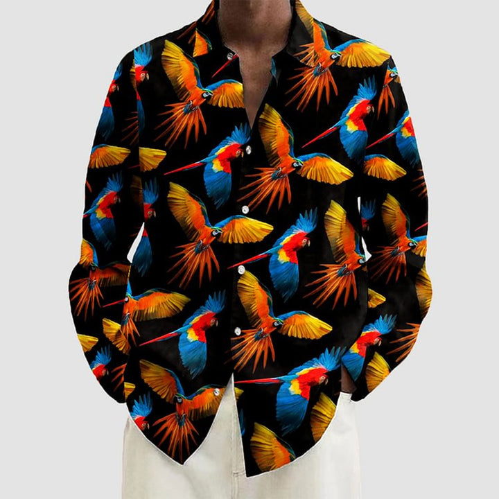 Art Rainbow Birds Print Long Sleeve Hawaiian Shirt