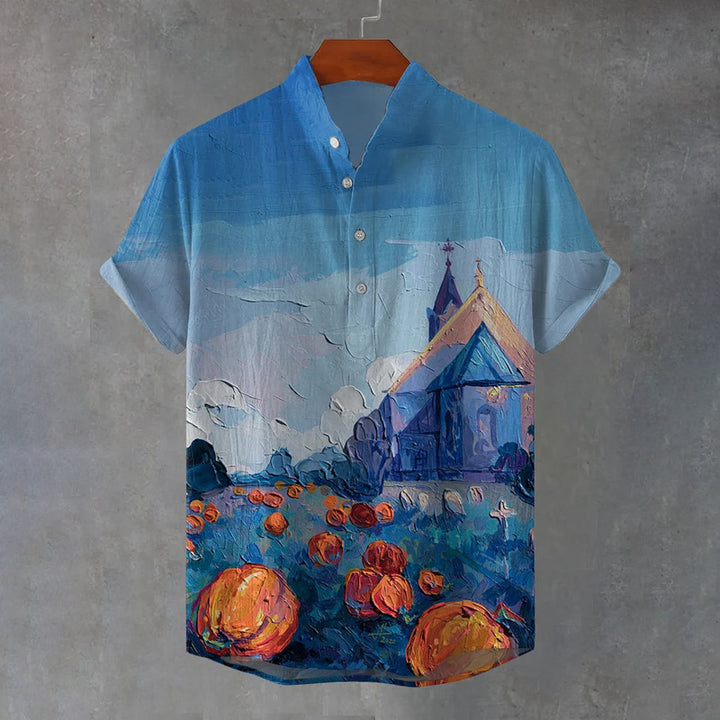 Oil Painting Art Linen Blend Henley Shirt