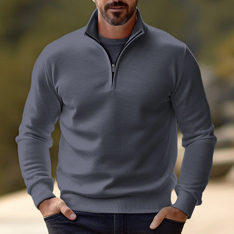 Men's Basic Stand Collar Long Sleeve Zip Polo 2410005783