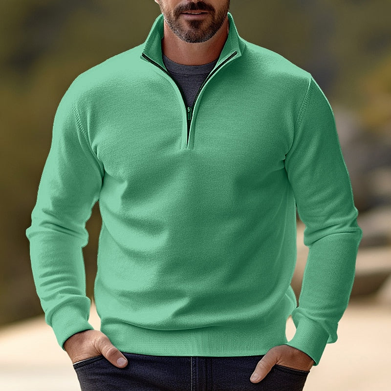 Men's Basic Stand Collar Long Sleeve Zip Polo 2410005783