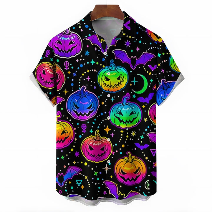 Halloween Colorful Pumpkin Casual Large Size Short Sleeve Shirt 2407005440