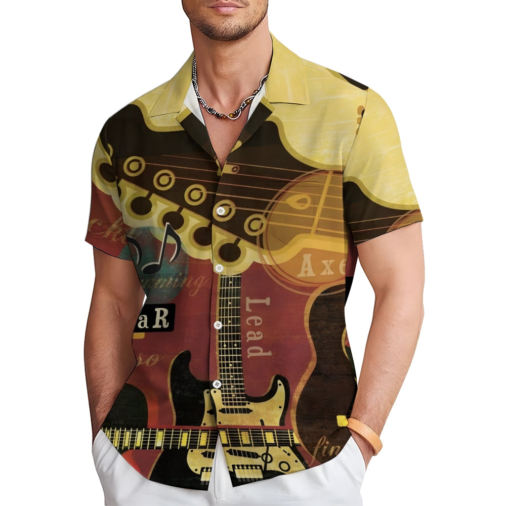 Musical Instrument Guitar Art Print Casual Short Sleeve Shirt 2408004515