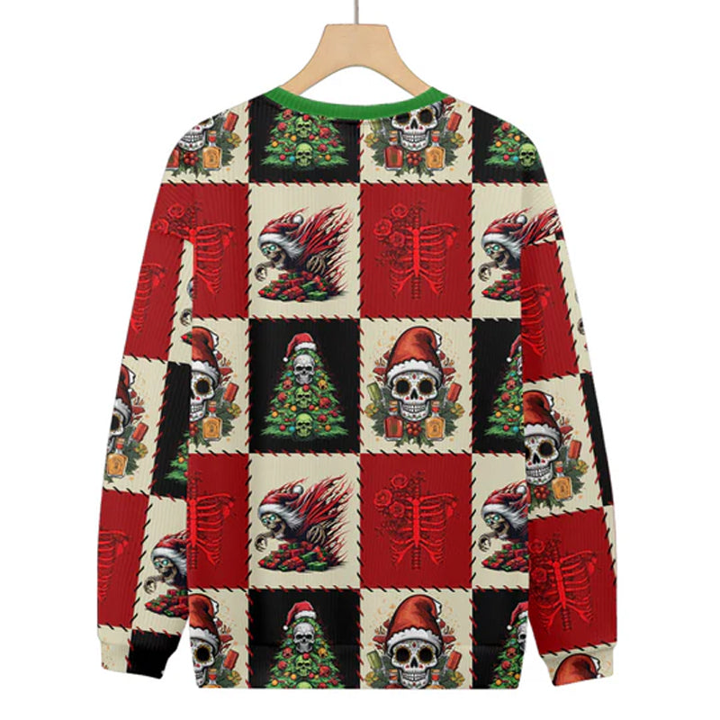 Merry Christmas Checkered Skulls Knitted Sweater