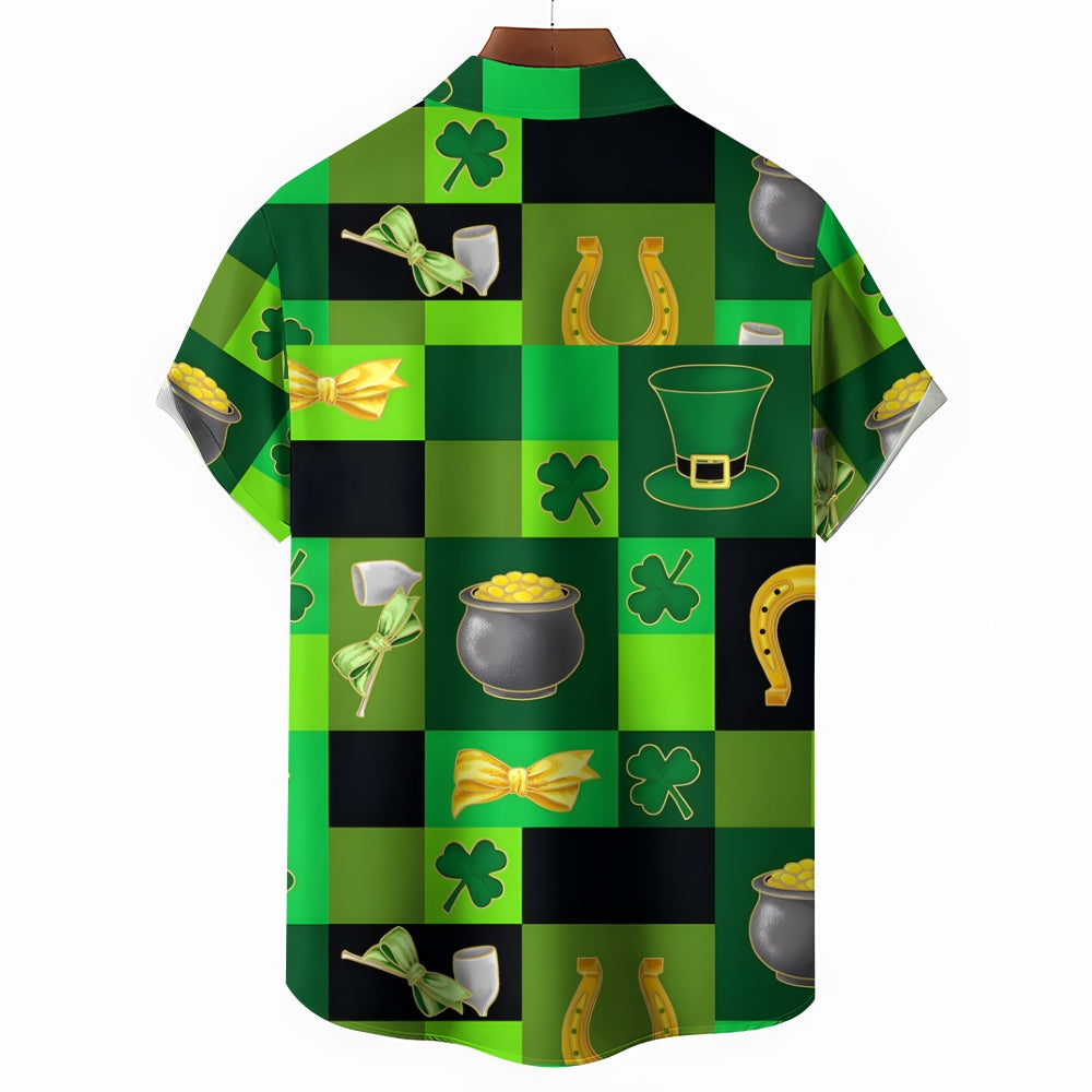 St. Patrick's Day Shamrock Print Short Sleeve Shirt 2411013110