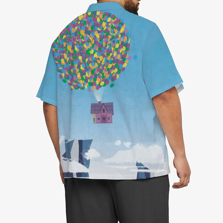 Colorful Balloon And Flying House Print Short-Sleeved Shirt 2406002476