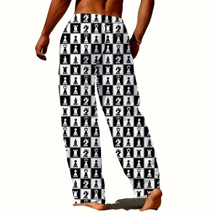 Men's Casual Chessboard Print Pants