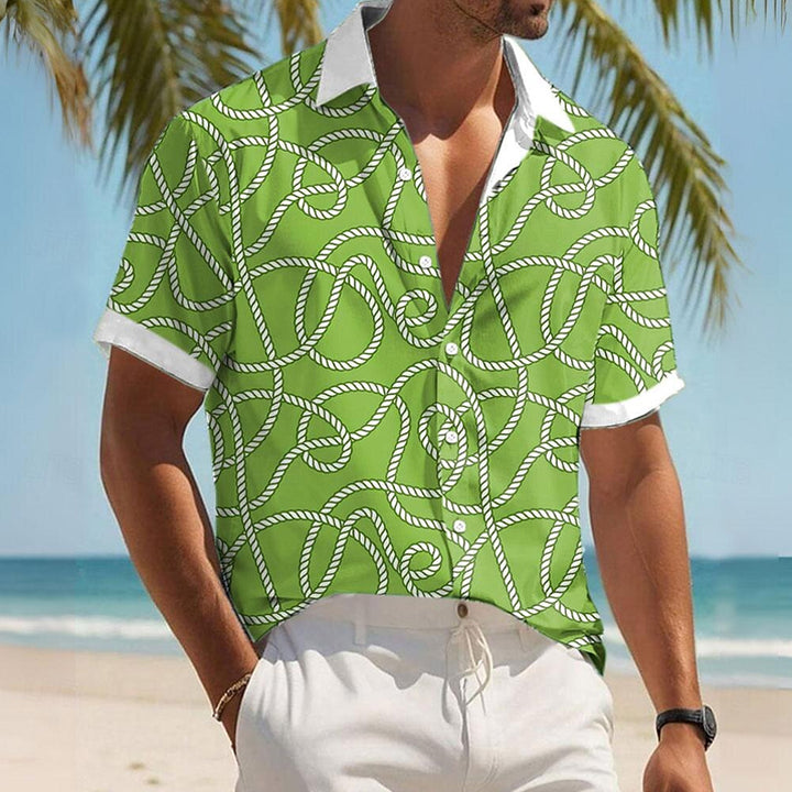 Men's Geometric Lines Pattern Printed Shirts Short Sleeve Shirts