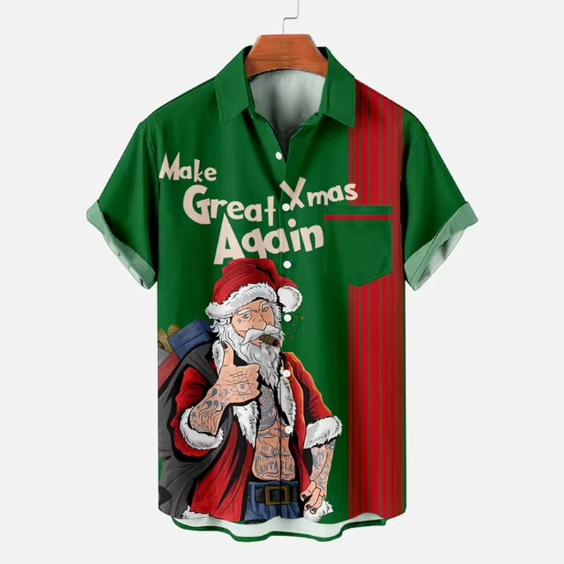 Men's Christmas Funny Santa Claus Short Sleeve Shirt