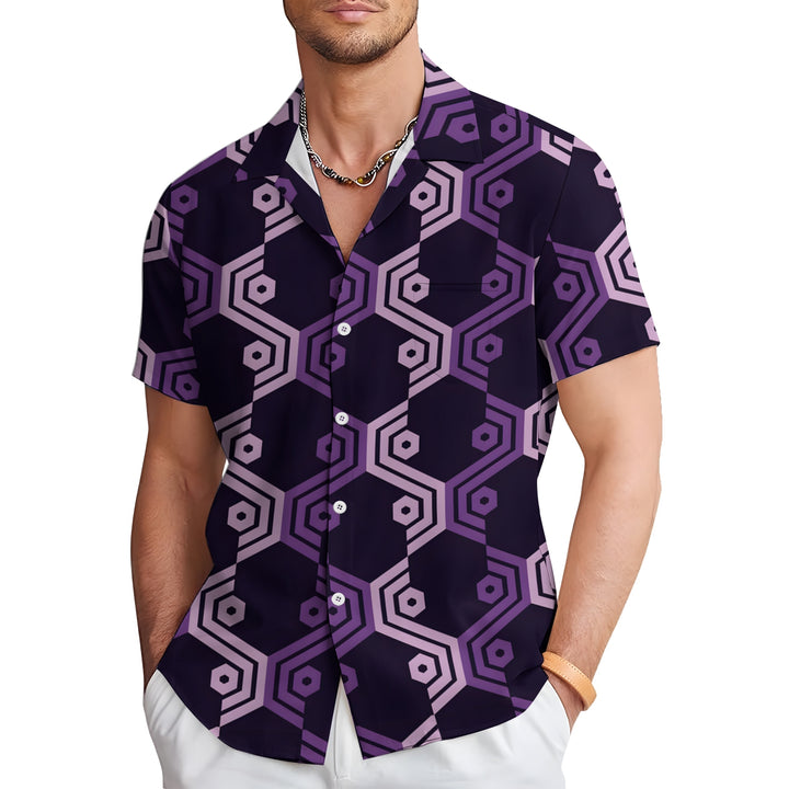 Men's Symmetrical Purple Plaid Short Sleeve Shirt 2304102520