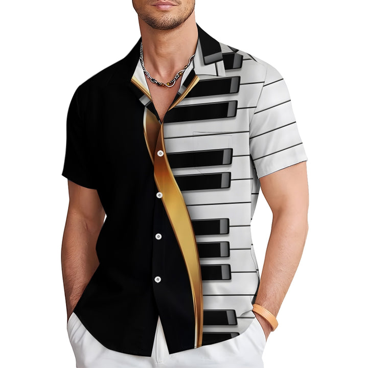 Piano Keys Music Texture Casual Short Sleeve Shirt 2401000406