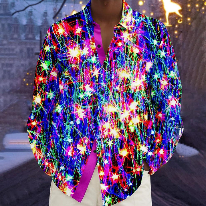 Men's Christmas Party Evening Sparkly Glittery Button Up Long Sleeve Shirt