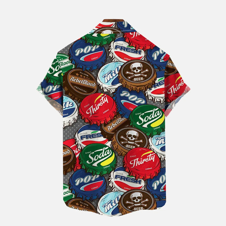 Classic Popular Bottle Caps Art Printing Short Sleeve Shirt