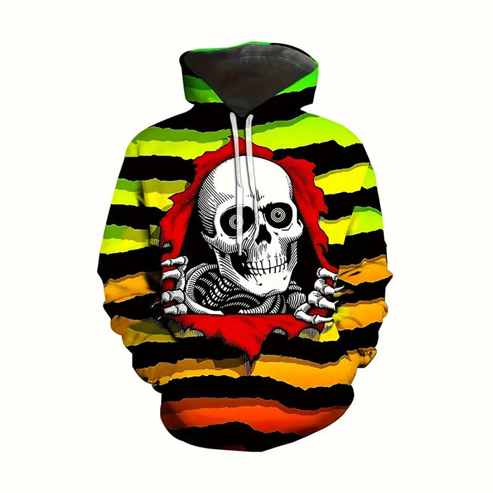 Men's Vibrant Colorful Stripes Skull Pattern Print Hoodie