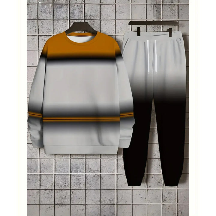 Men's Casual Gradient Striped Sweatshirt Set