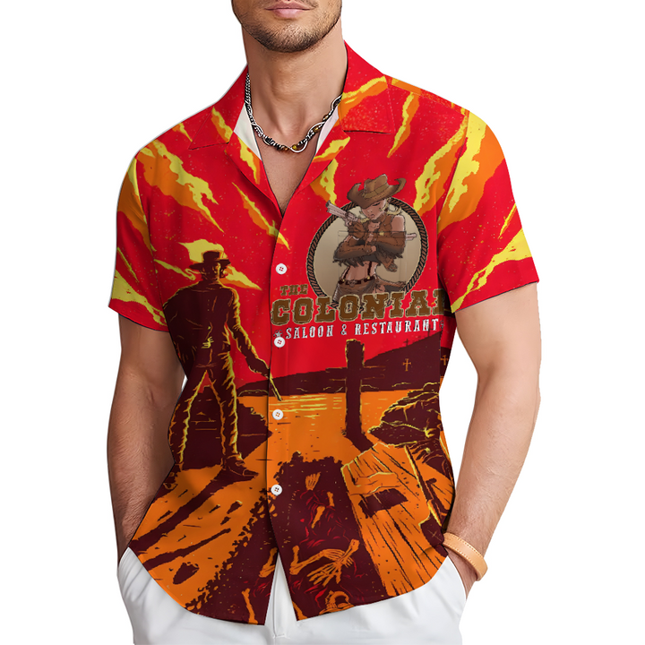Western Cowboy Print Print Short Sleeve Shirt 2406000651